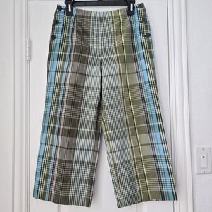 Talbots Vintage Silk Plaid Pants - Green, Blue, Brown - Size 6 Petites - NWT